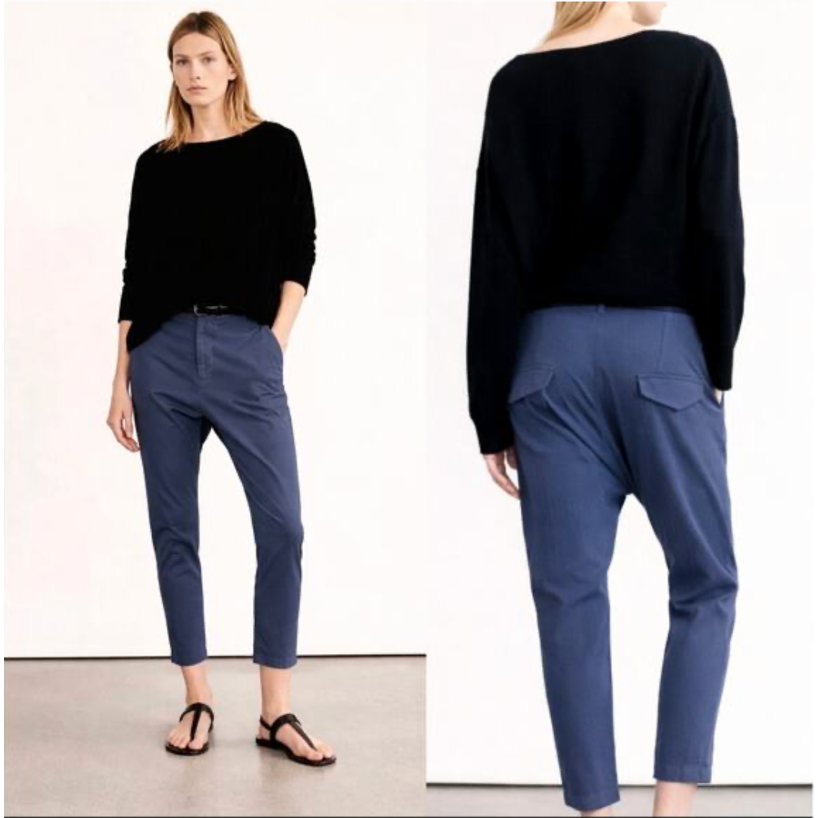 Nili Lotan 4 Paris Pants $345 Drop Crotch Cotton Slouchy Navy Blue Cropped Nwt